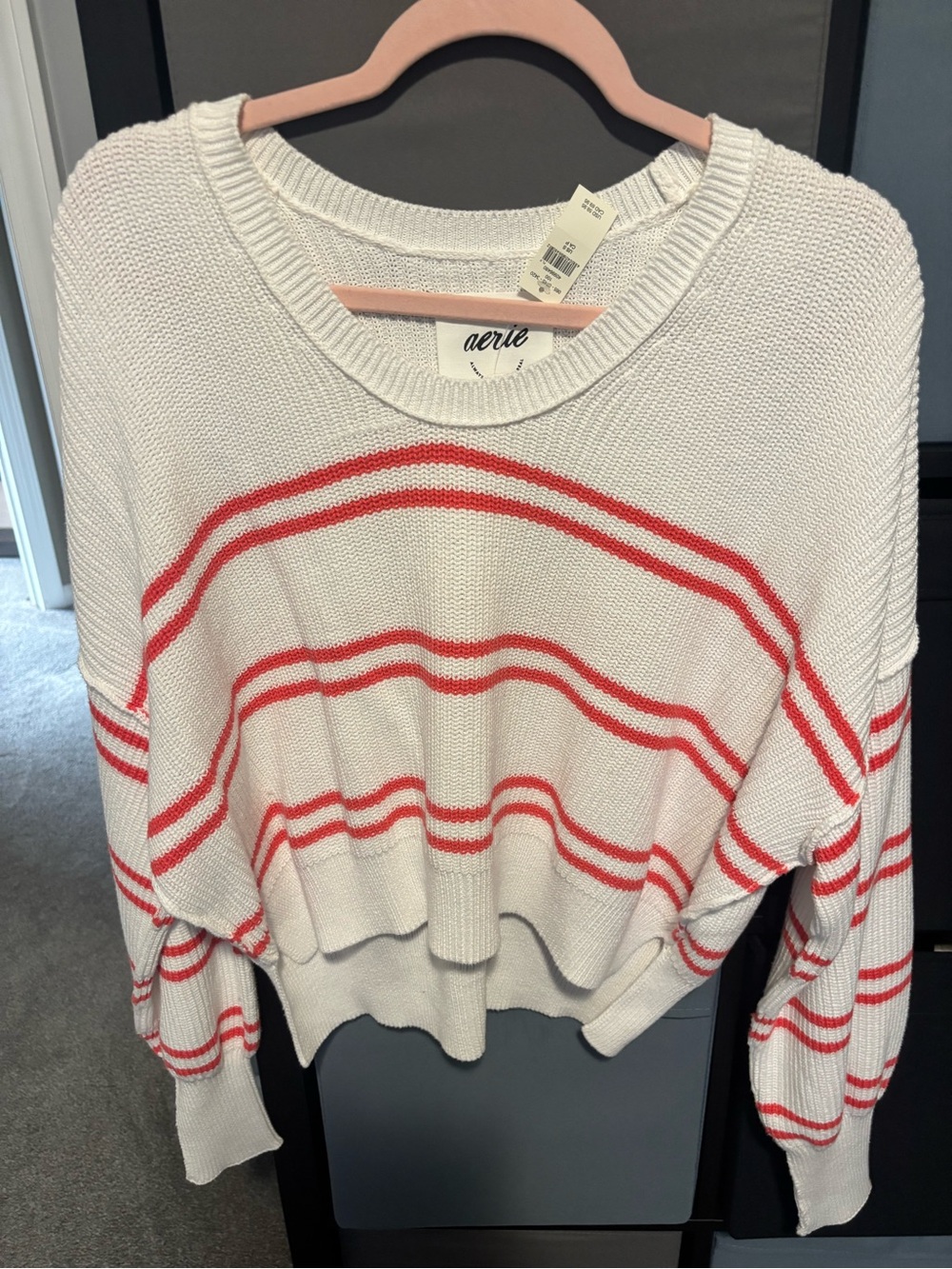 aerie Cream Sweater with Coral Stripes